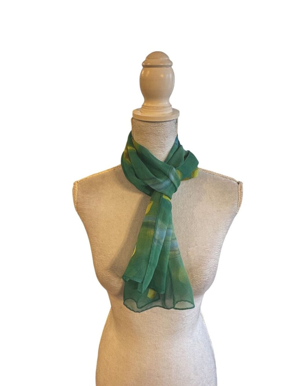Vintage Elaine Gold Collection XII Silk Scarf Green Floral Print Lightweight Acc